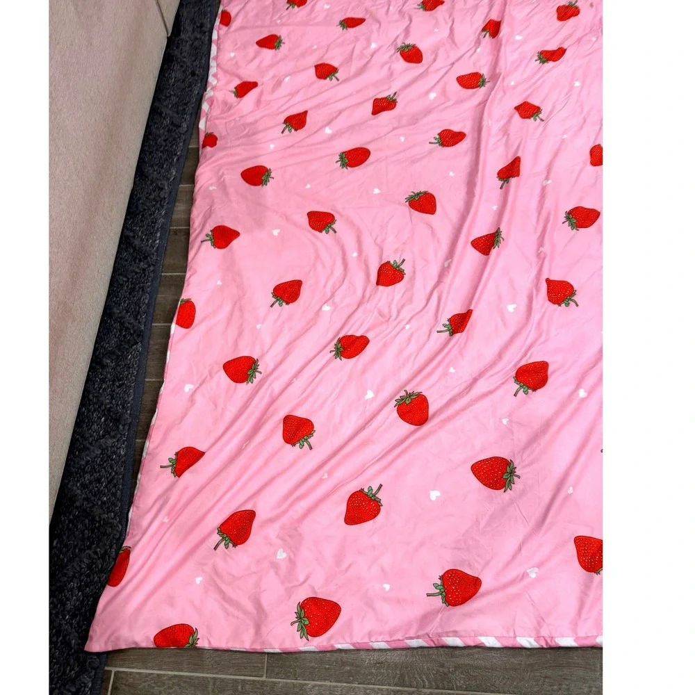 Lamejor Strawberry Duvet Cover Pink Reversible Chevron Full Queen Bedding 88x88